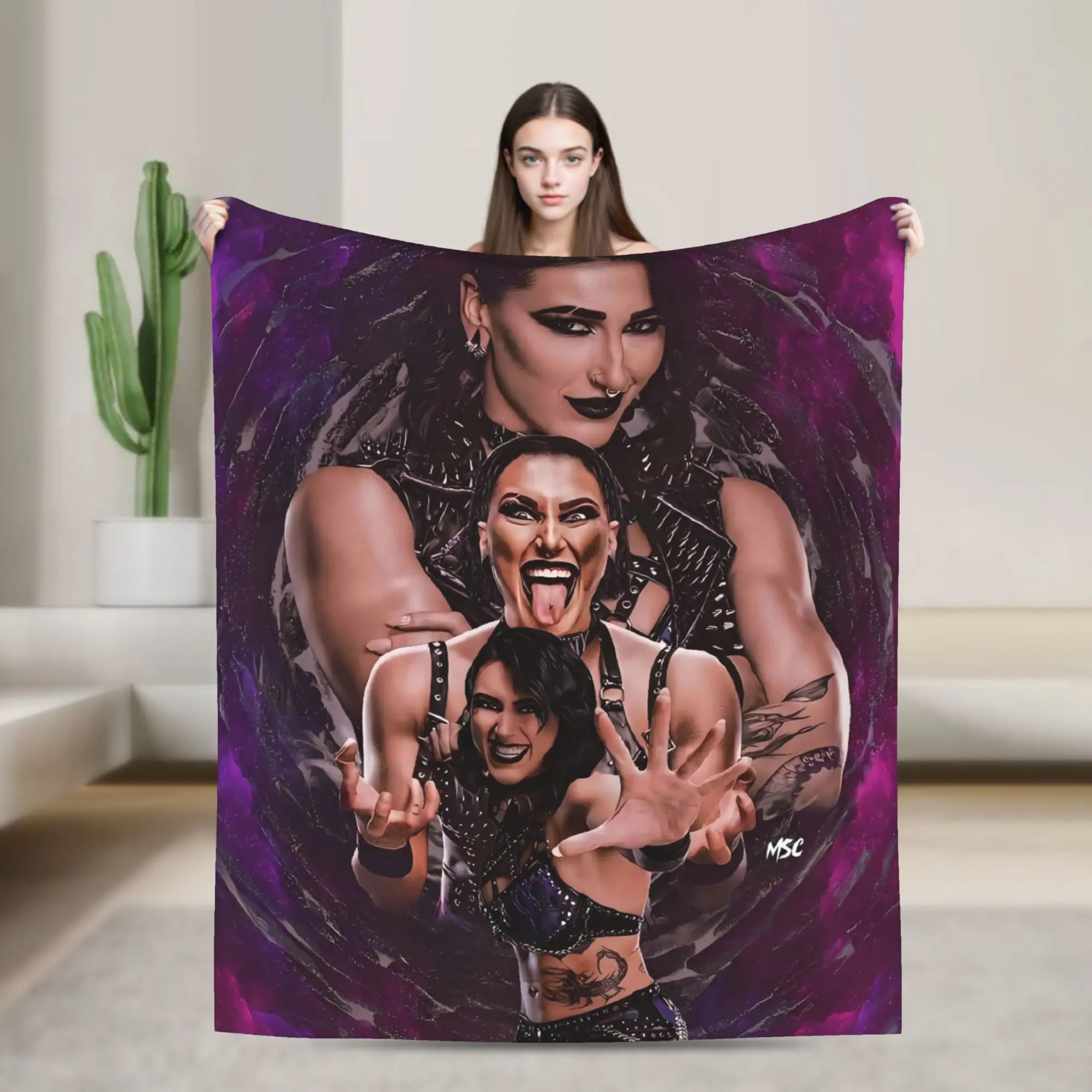 Manta de Franela Vintage de Rhea Ripley Wrestlers, Manta Cálida y Suave para Sofá, Cama, Picnic, Cubrecama Estético, Cubre Sofá