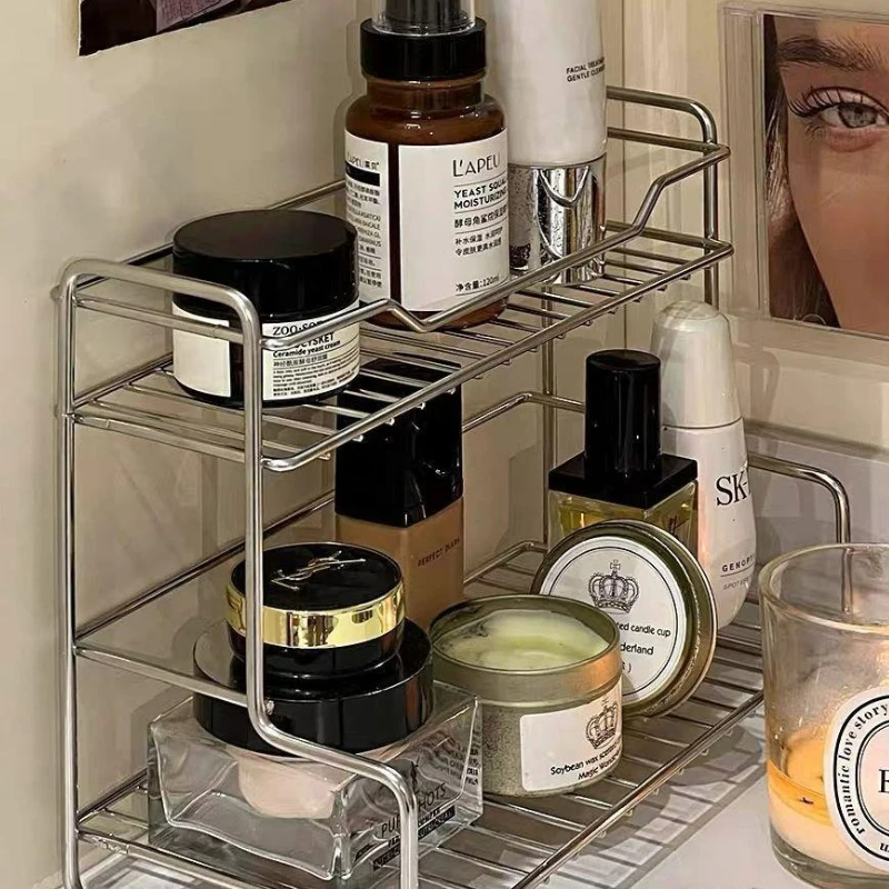 

Cosmetics Storage Rack Shower Gel Toiletries Storage Shelf Minimalist Double-layer Bathroom Sink Drainage Rack Home Organizer