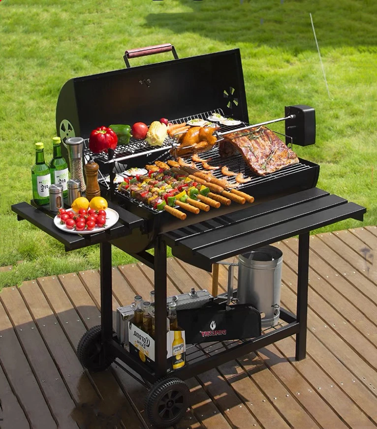 Household Barbecue Grill Charcoal Outdoor Oven BBQ Trolley Temperature Control Adjustable Height Family Party Tool