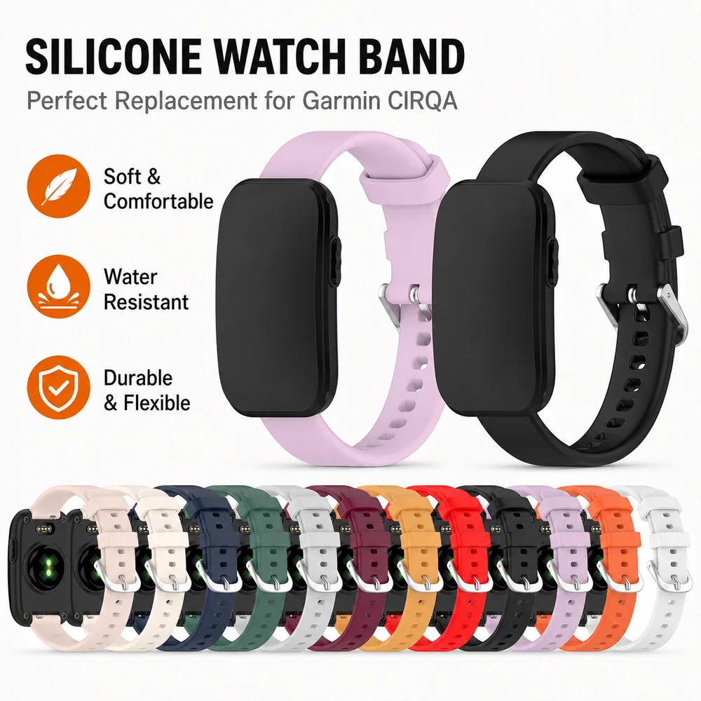 Pulseira de silicone de substituição, fina, ajustável e confortável, com diversas cores, para rastreador de atividades físicas Garmin CIRQA.