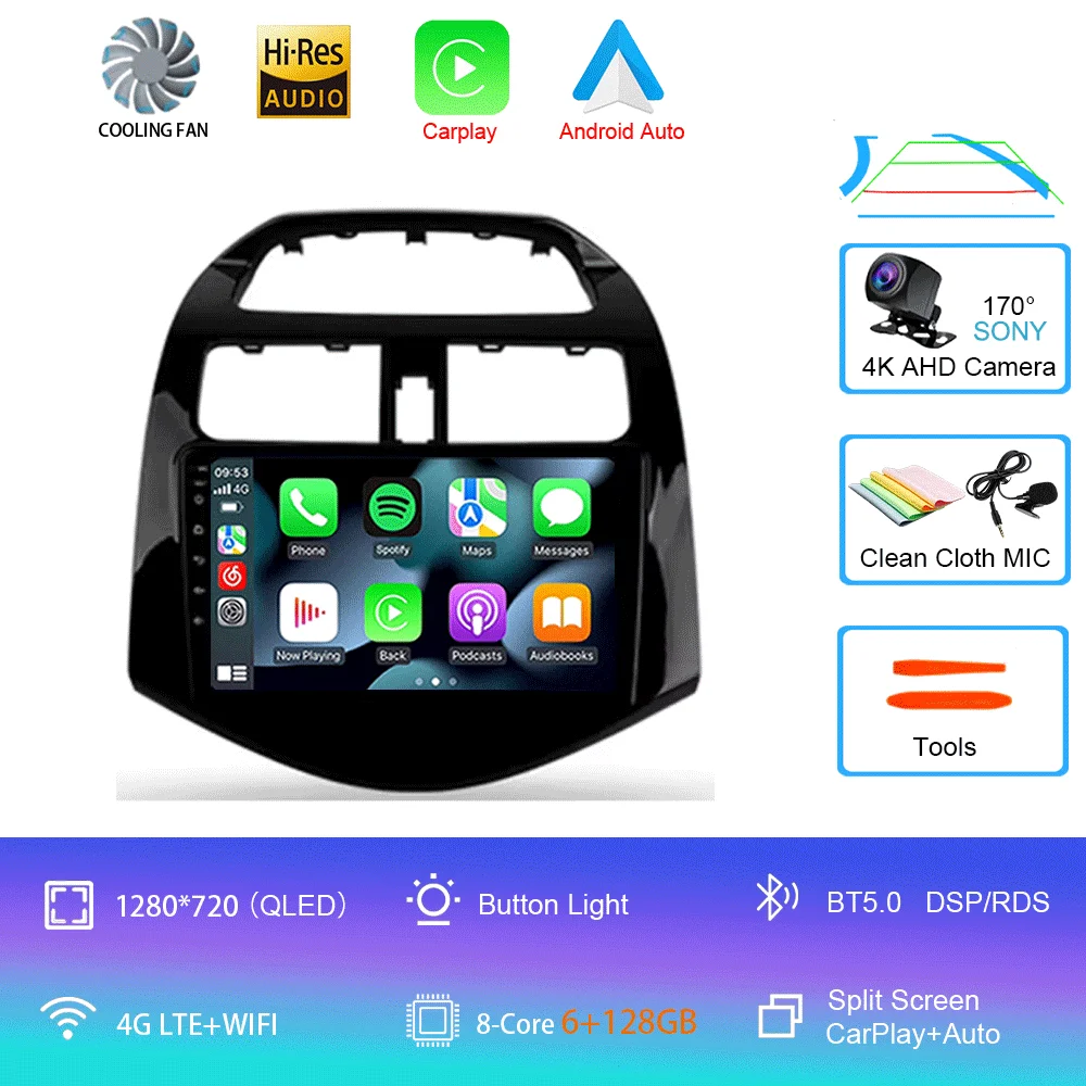 Android 16 autoradio Carplay Auto multimediaspeler voor Chevrolet Spark Beat Matiz Creative 2009 - 2016 E53 X5 M5 2din stereo