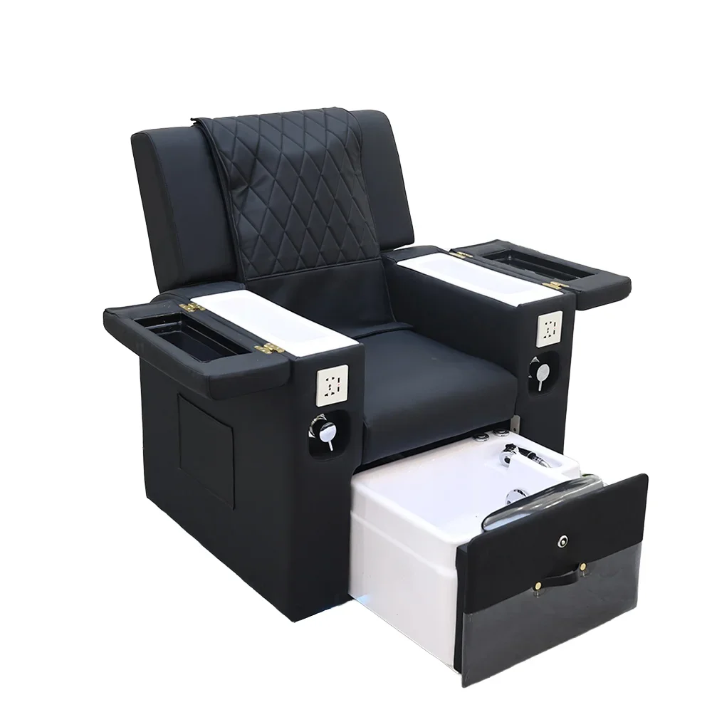 Luxury Pedicure Chair for Nail Salons Reclining Design with Electric PU Leather and Foot Bath Professional Nail Spa Equipment