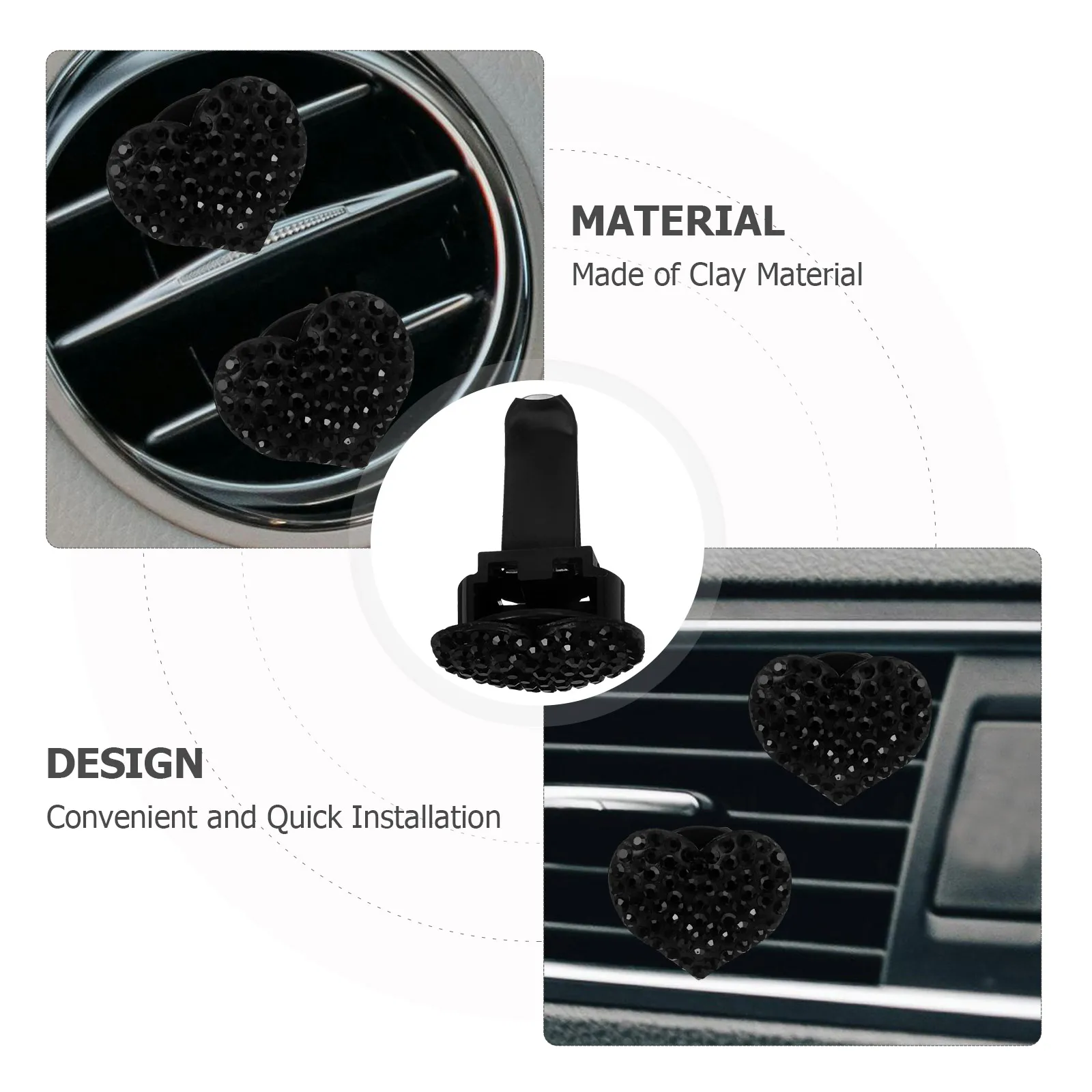 

2pcs Car Air Freshener Vent Clips Heart-Shaped Rhinestone Perfume Clip Decorative Auto Accessories Pp Outlet Easy Installation
