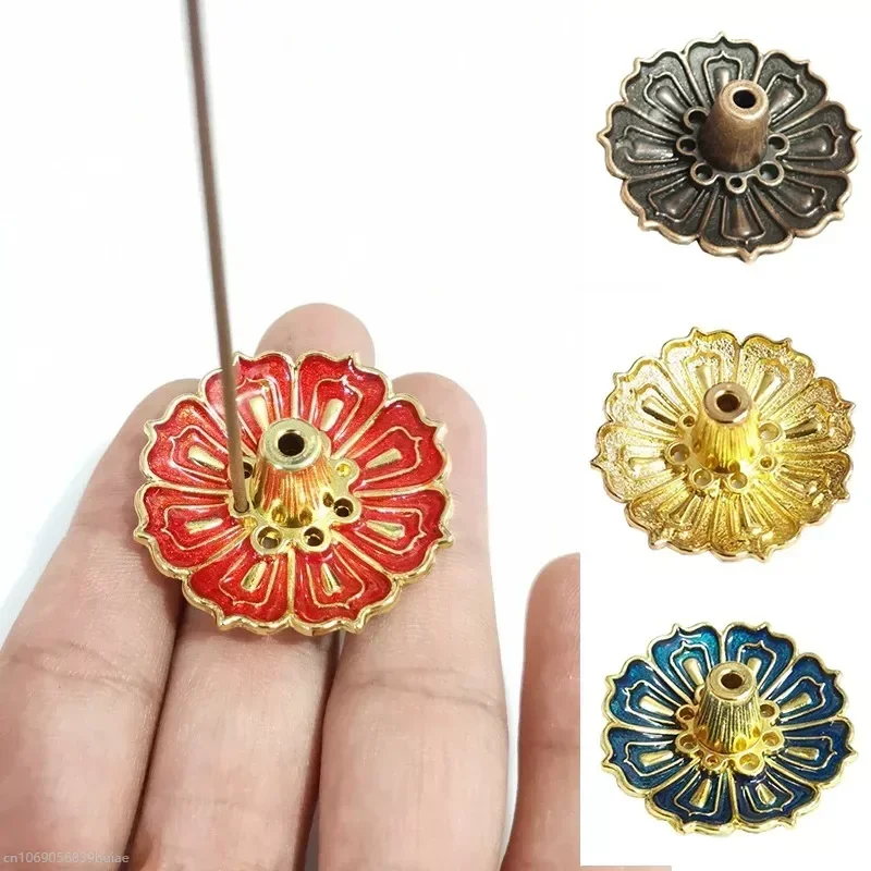 1PCS Lotus Alloy Incense Burner Stick Holder Home Buddhism Line Incense Plate Sandalwood Coil Base Temples Delicate Home Decor