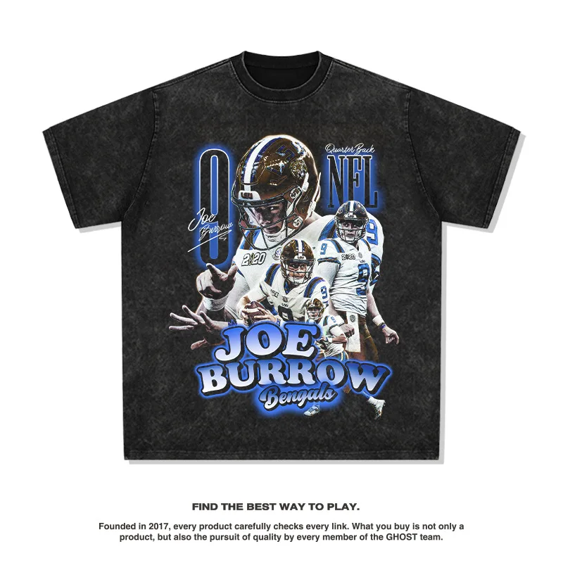 

2025 Joe Polo American Football Star T-shirt, Street Hip-hop Trendy Brand, Retro Washed and Aged Pure Cotton Short-sleeved