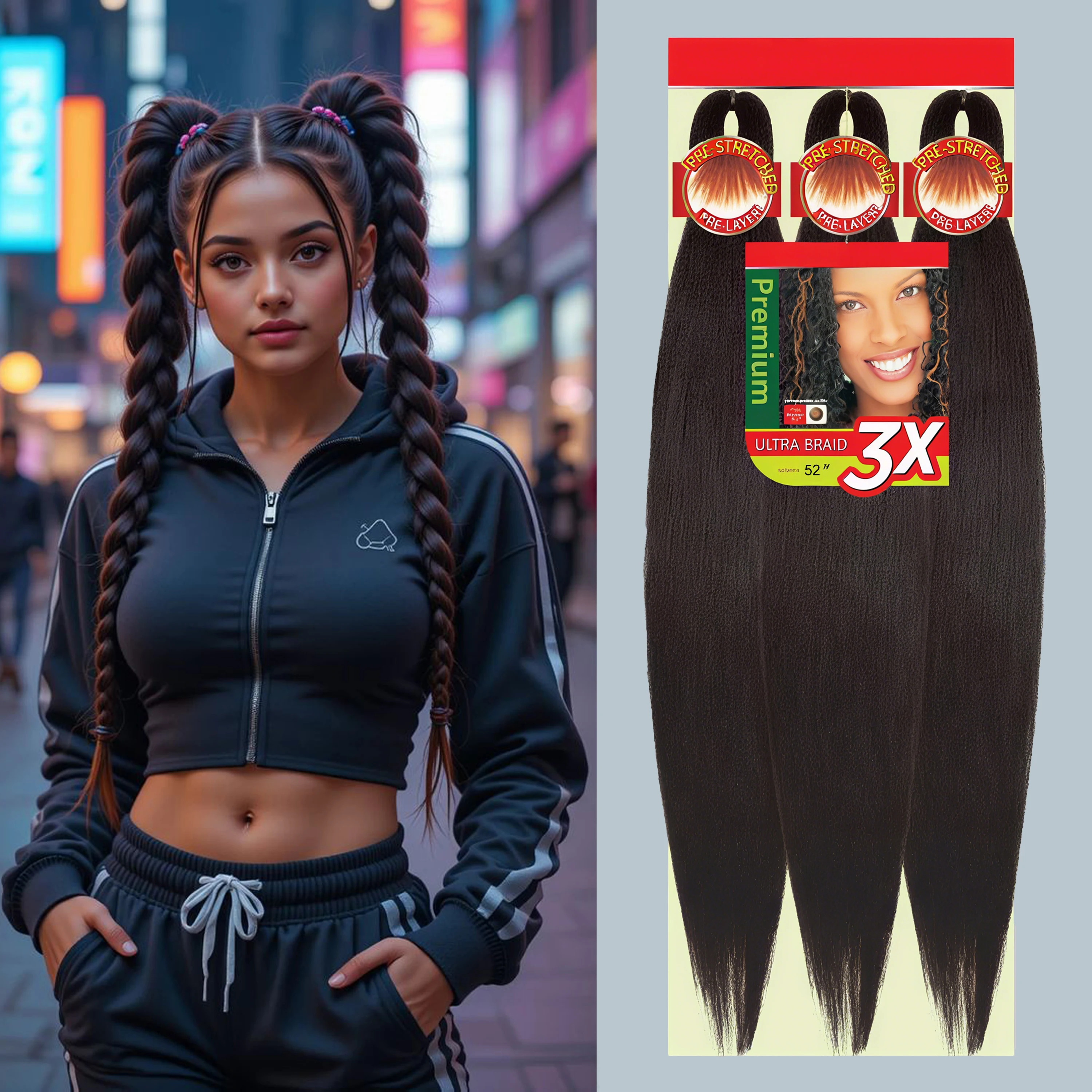 VEYDA Kanekalon 3-Piece-Set 26Inches Low-Temperature Silk African American European Large Braids Easy Braid Hair Extensions