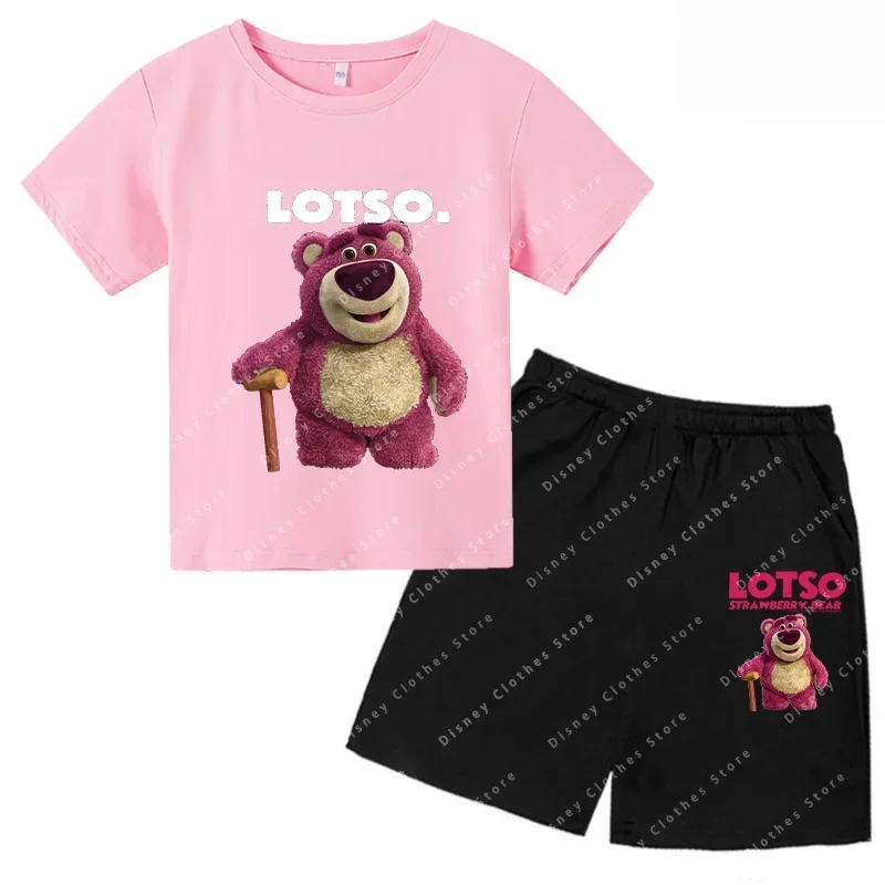 New Strawberry Bear Lotso Kids Cartoon T-shirt Summer Crew-neck cotton Boys Girls Short sleeve casual fashion T-shirt set