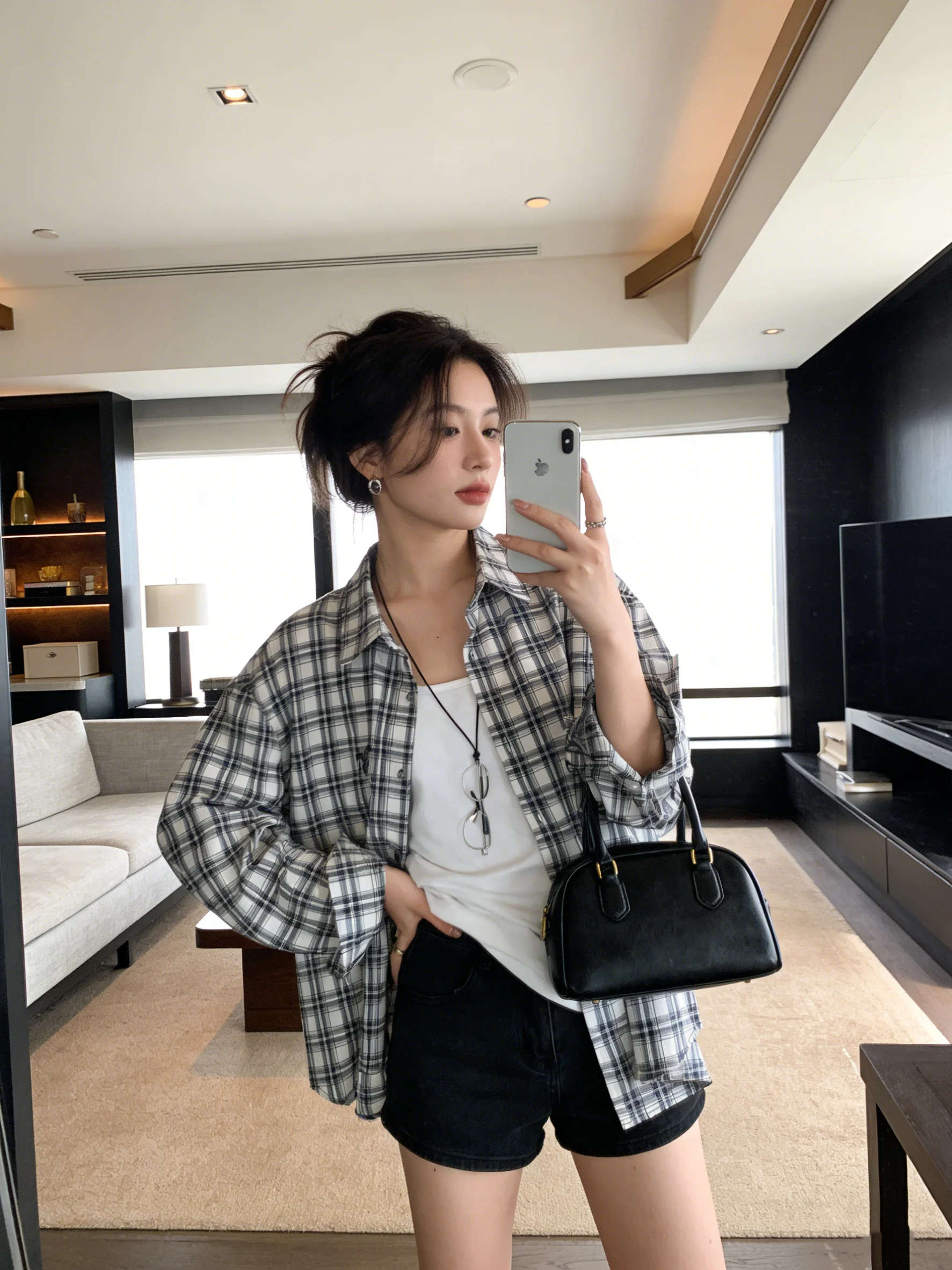 

Korean College Style Plaid Sun Protection Shirt Embroidered Slimming Layering Camisole Inner Spring Summer Set Women's Fashion