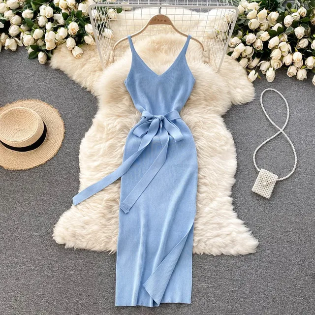 YuooMuoo Elegancka sukienka bodycon z rozcięciem dla kobiet Lato 2024 Bez rękawów Bandaż Bez pleców Seksowne stroje Czarna sukienka urodzinowa Sundress