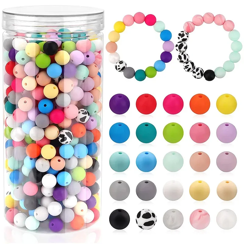 1Bottled 12MM Silicone Beads Round Loose Spacing Beads DIY Jewelry Making Pacifier Chain Bracelet Necklace Accessories Gift Box