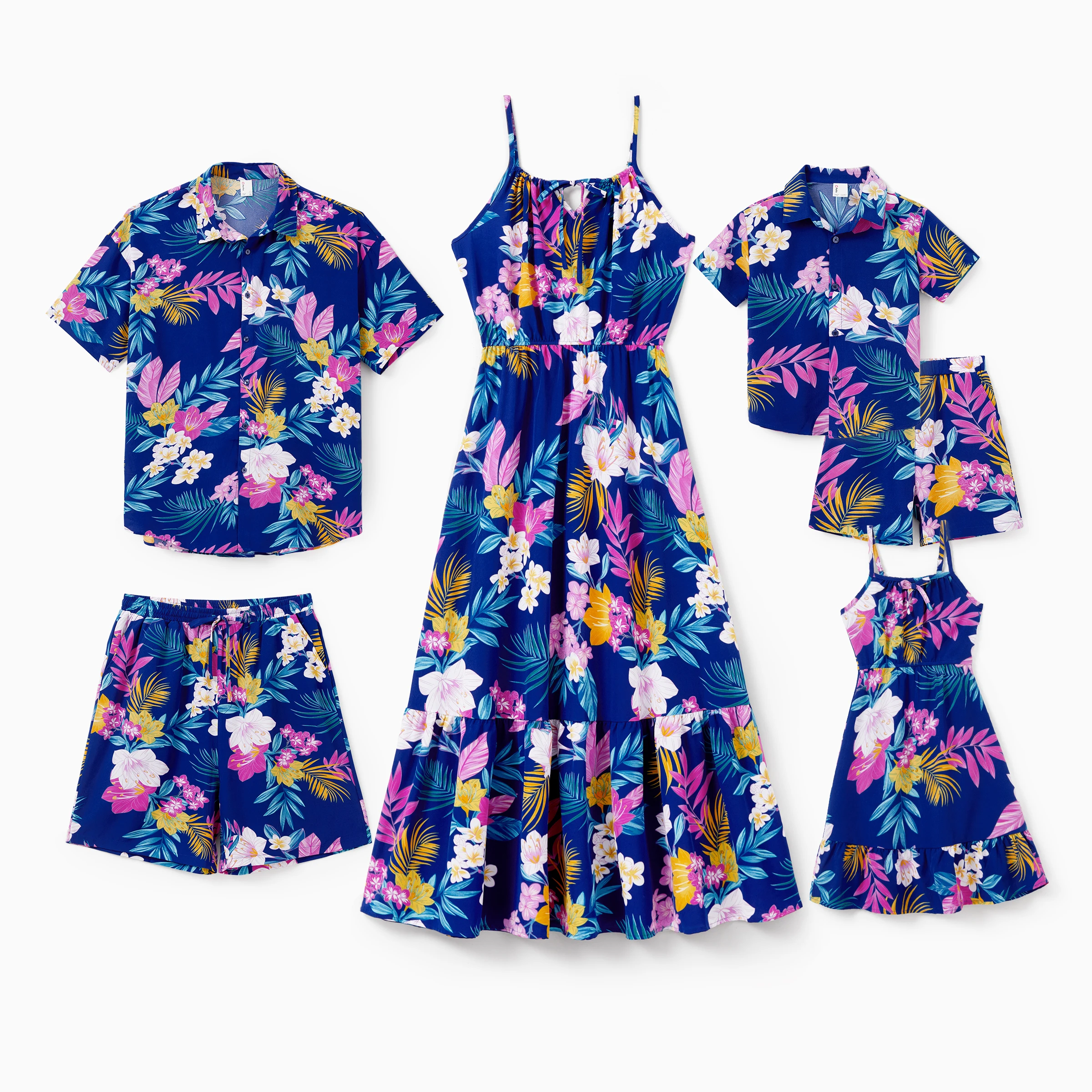

PatPat Matching Family Hawaiian Outfits Tropical Floral Print Strap Dress or Short-sleeve Shirts & Shorts Set
