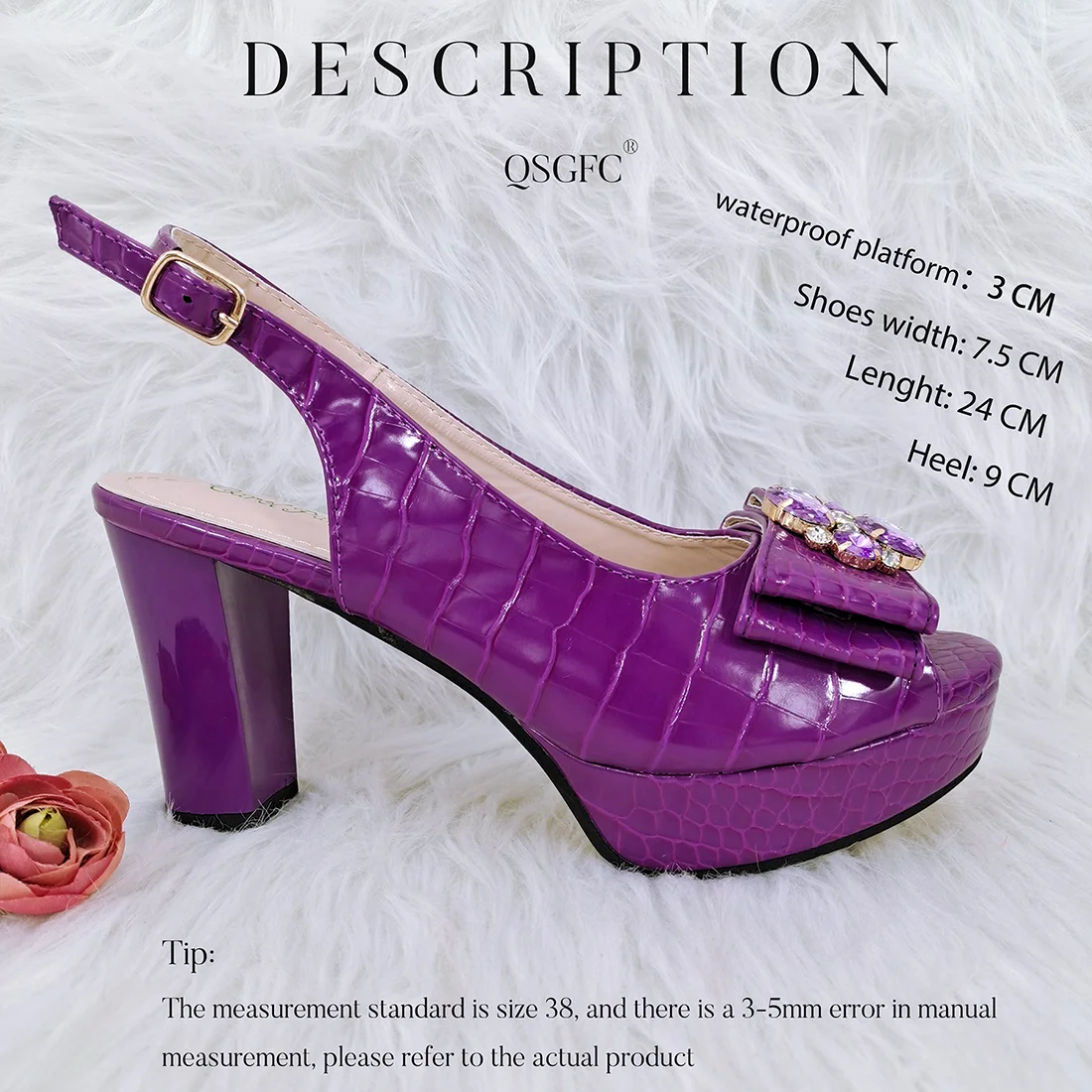 QSGFC New Arrival Synthetic Glossy material Design Classics Style Purple Color Lady Shoes and Bag with Platform in Party Wedding