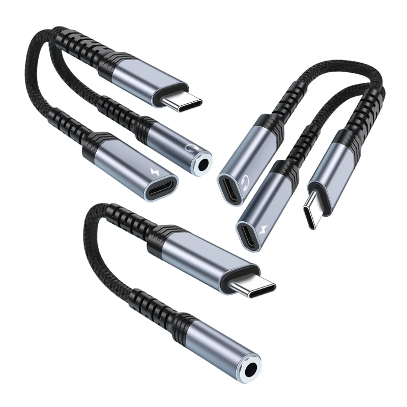 USB-C-auf-3,5-mm-Kopfhörer- und Ladegerät-Adapter, Headset-Konverter mit kompakt geflochtenem Gehäuse, für Studenten und Pendler – Detail 1