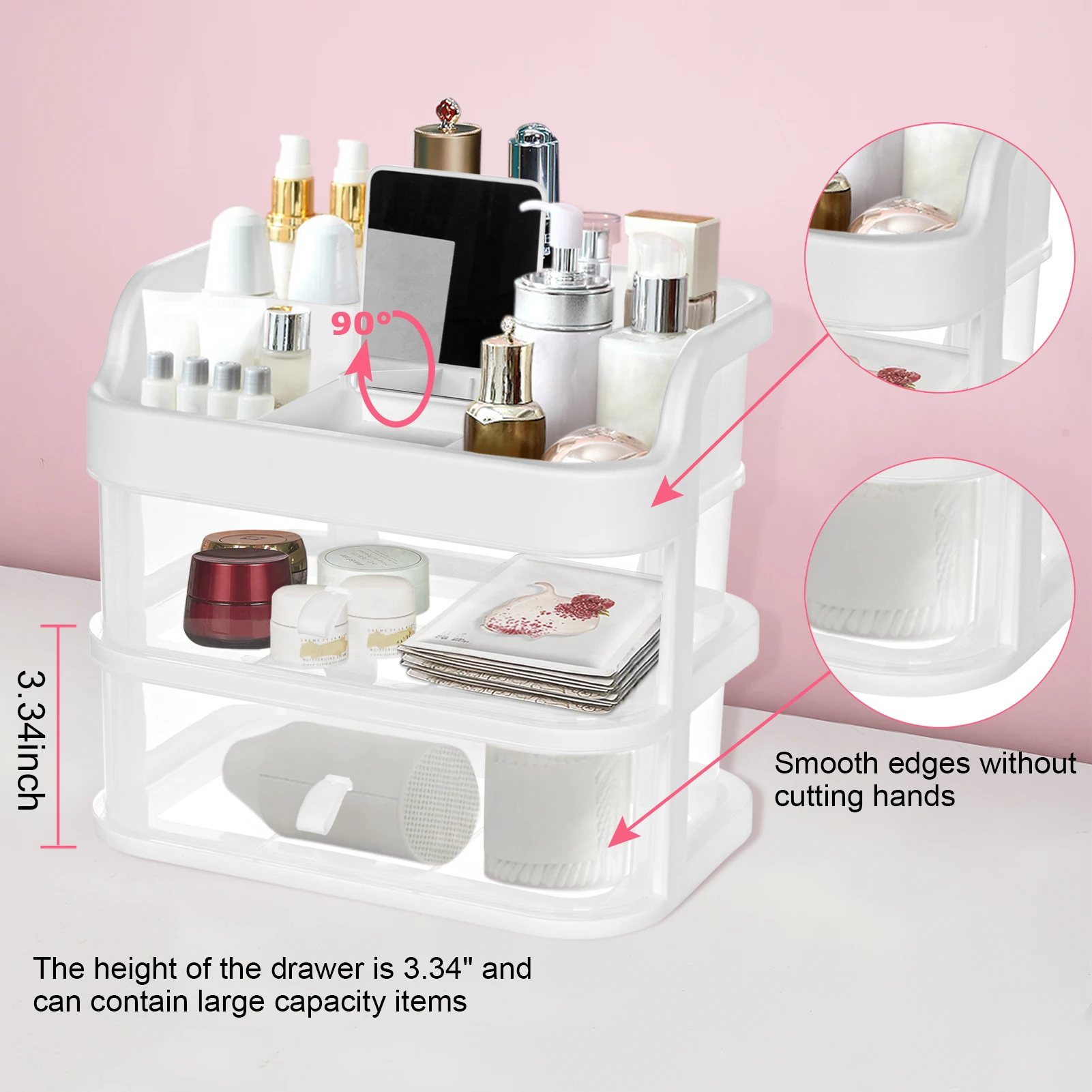 منظم مكياج شفاف، طبقة واحدة/2-طبقة كبيرة لعرض مستحضرات التجميل، صندوق تخزين، حامل فرشاة، حقيبة تخزين المجوهرات