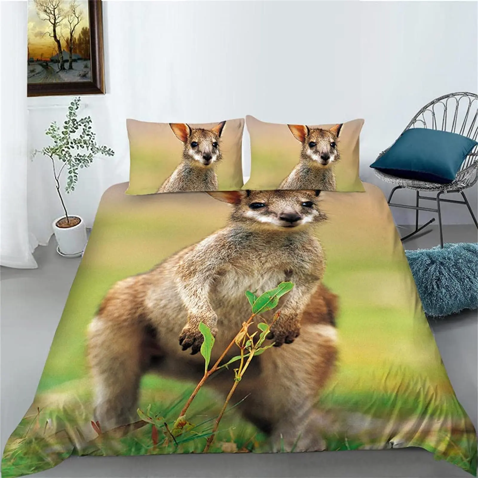 Australian Kangaroo Duvet Cover King Queen Size Lovely Safari Wild Animal Bedding Set for Kids Teens Adults Wildlife Quilt Cover