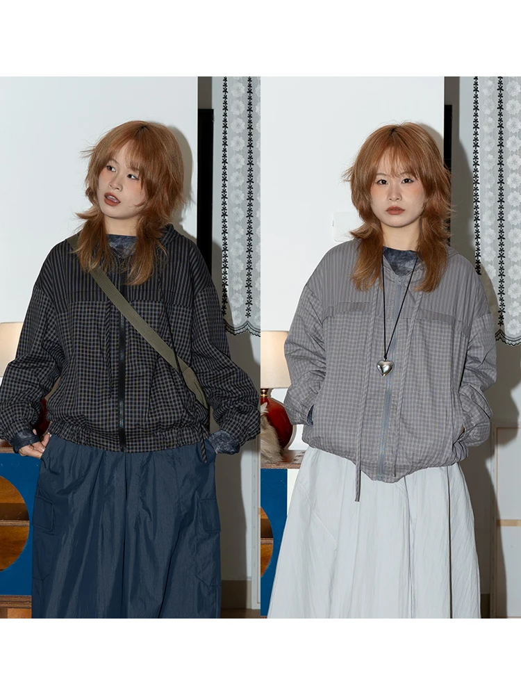 

Ретро-куртка с капюшоном в клетку и пэчворк, повседневная, простая, женская, укороченная, осенне-зимняя, из хлопка, унисекс