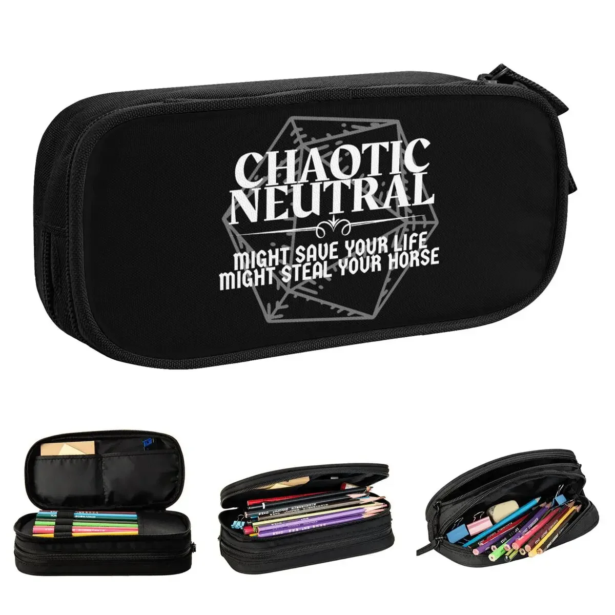 

Chaotic Neutral Might Save Your Life Pencil Case Dungeon Dragon Pencil Box Pen Box Large Storage Bag Supplies Zipper Stationery