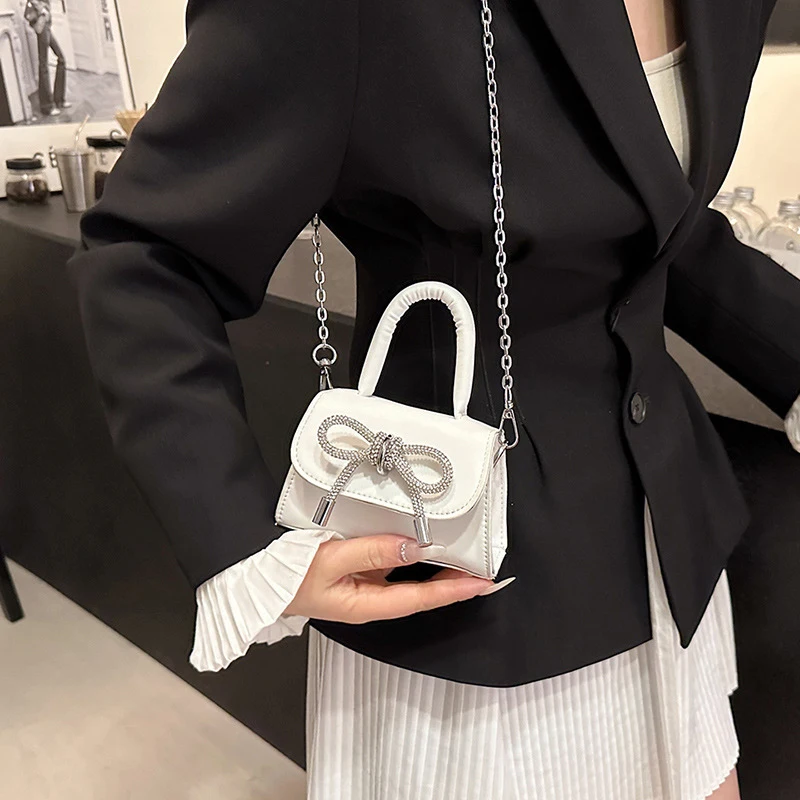 

Bow Design Solid Color Mini Shoulder Bag Pu Leather Flap Crossbody Bags for Women 2024 Fashion Female Chain Purse and Handbags