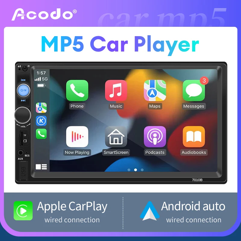 Acodo 2DIN 자동차 라디오: 7인치 카플레이 & 안드로이드 자동 멀티미디어 MP5 플레이어 – 블루투스, USB, TF, FM 지원, 도요타 & 혼다 호환