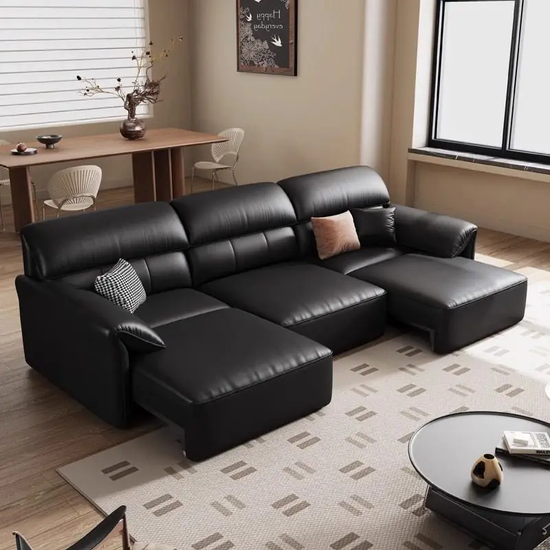 Leather electric multi-functional sofa bed intelligent adjustable retractable zero wall first layer cowhide sofa
