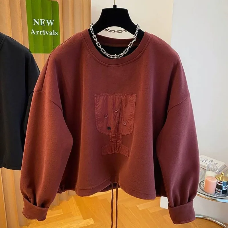 

Женский однотонный пуловер с круглым вырезом и пуговицами, геометрический узор, фонарь, длинный рукав, модный повседневный свободный топ