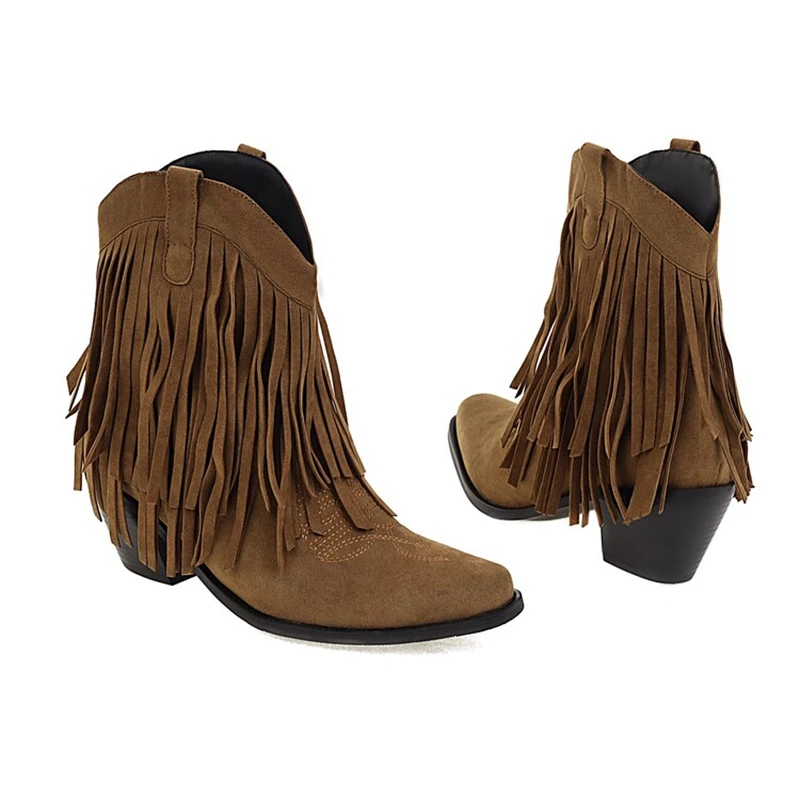 BLXQPYT Botas De Mujer buty wojskowe dla kobiet masywne szpilki na wysokim obcasie kowbojki Fringe Retro Goth damskie buty Plus rozmiar 46 1018