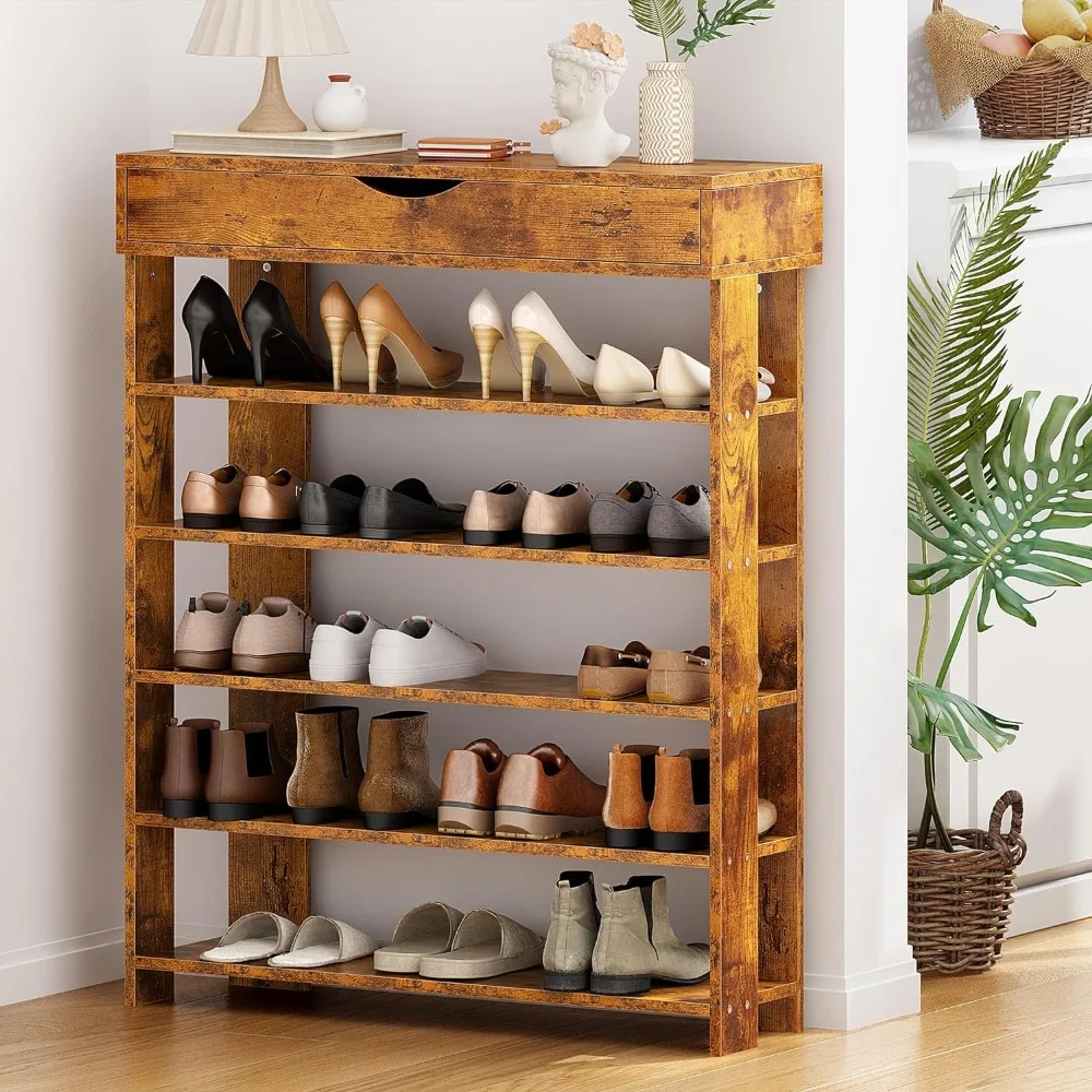 

sogesfurniture 5-tier Shoe Rack for Entryway, 29.5 inches Shoes Storage Organizer with Storage Compartment, Wooden Shoe Storage