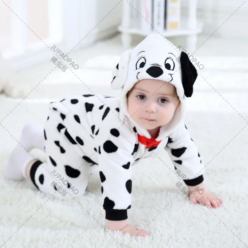 Baby Dalmatians Spotty Dog Costume Kigurumi Cartoon Animal Rompers Infant Toddler Jumpsuit Flannel Halloween Fancy Dress NX2430