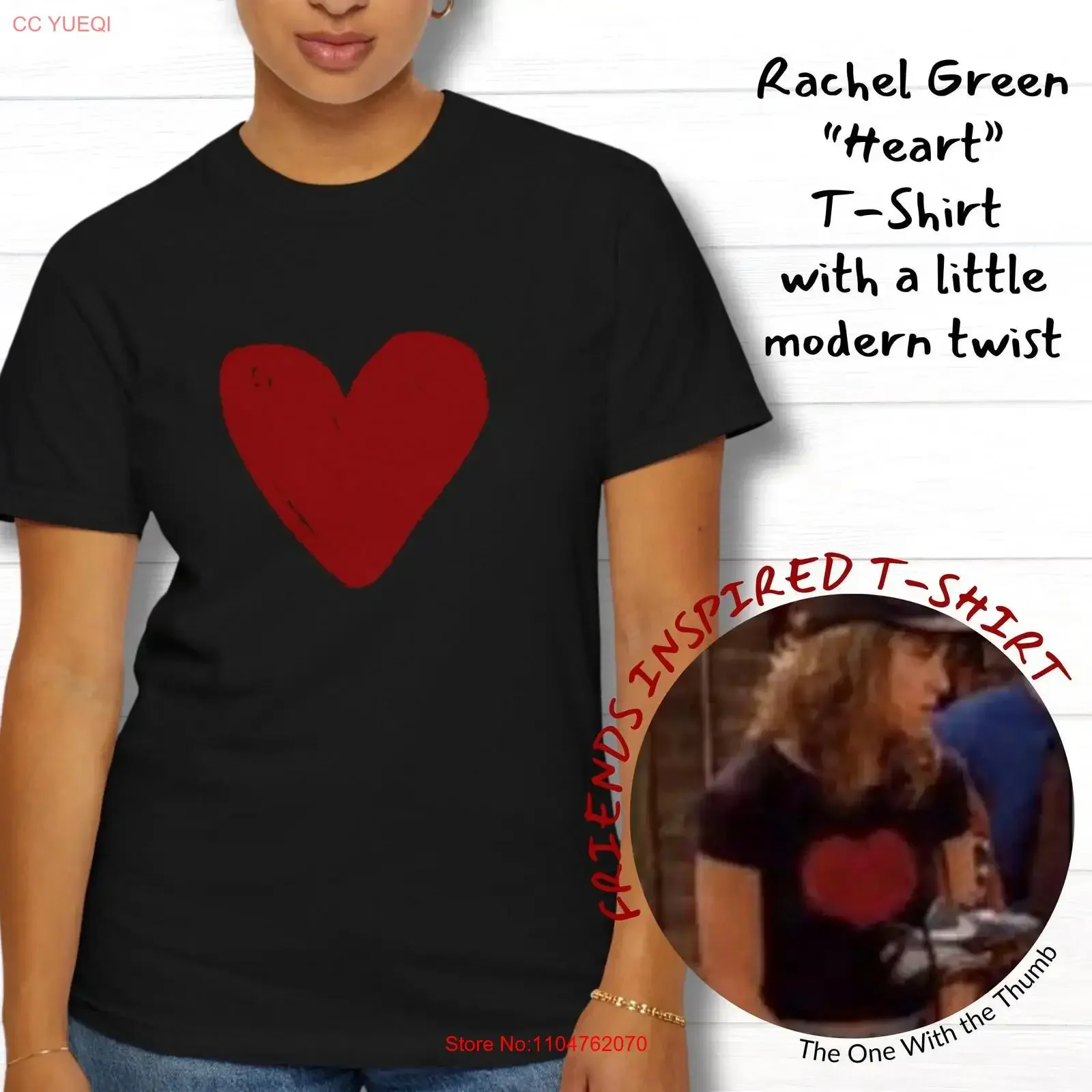 T-shirt Rachel Green Heart inspiré de Friends, noir minimaliste, rouge, style sitcom des années 90, Y2K, rétro, vintage, délavé, mode homme