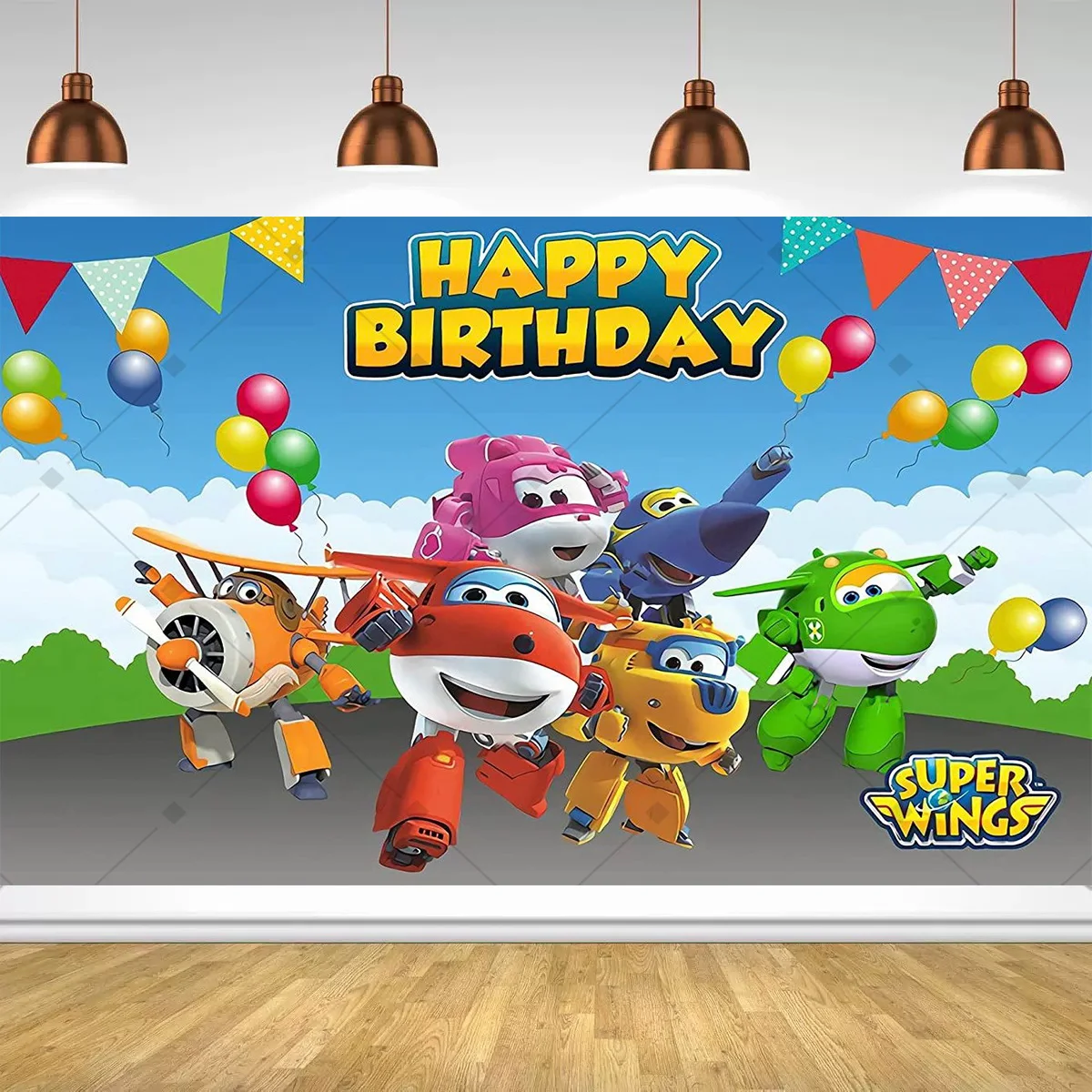 Cartoon SuperWings Geburtstagsparty-Dekorationen Hintergrund Kinder Super-Flugzeug Geburtstagsparty-Deko Banner Baby Taufe Party-Zubehör – Detail 10