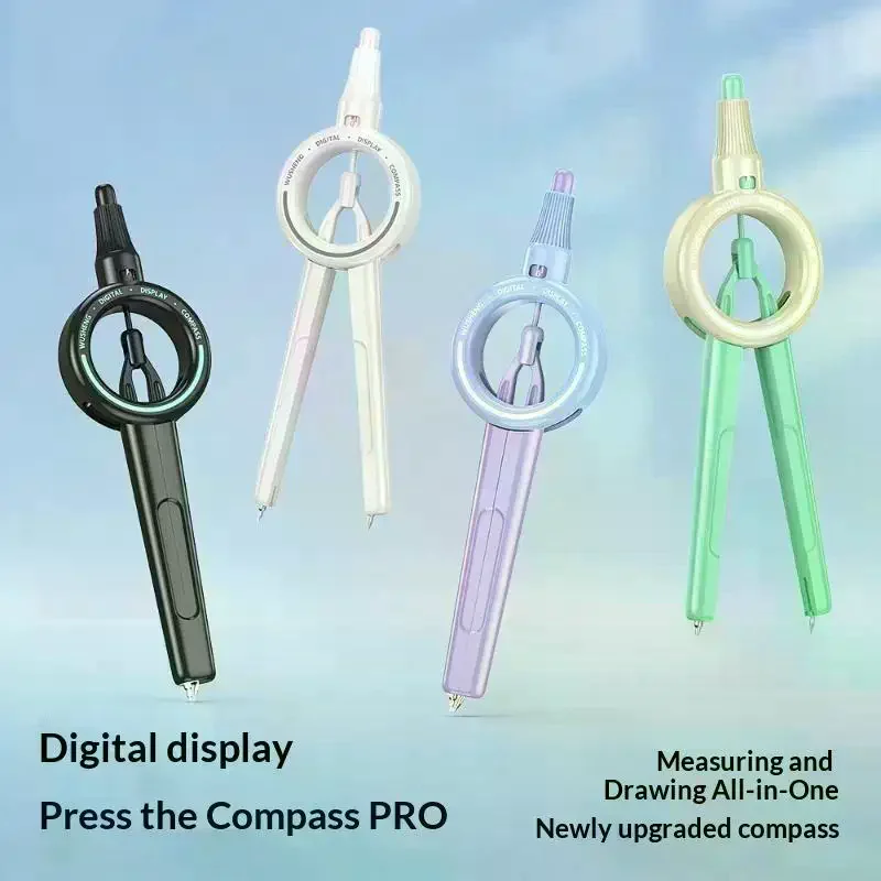 Digital Display Push Button Compass: Multifunctional Drawing Tool ABS Integrated Ruler Scale Primary Students