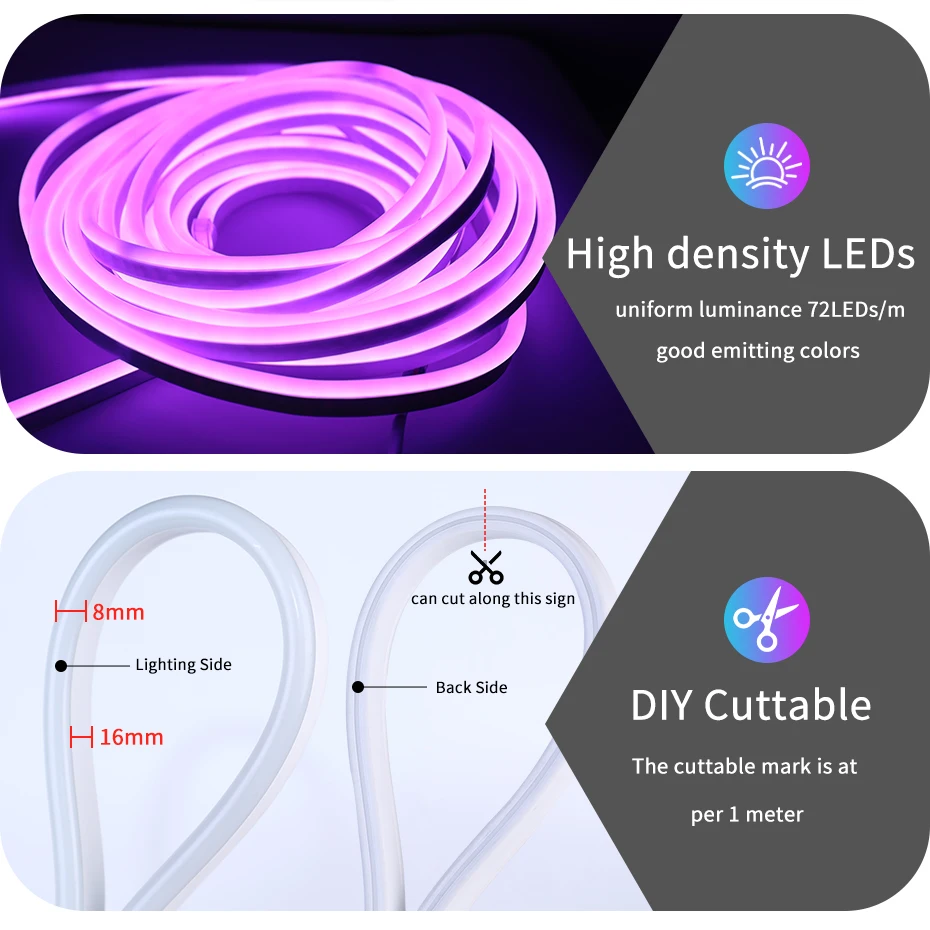 220V Neon Light Sign Tuya WiFi RF Control Panel RGB Neon Led Tape Strip Waterproof Neon Rope Flexible Outdoor Home Lighting
