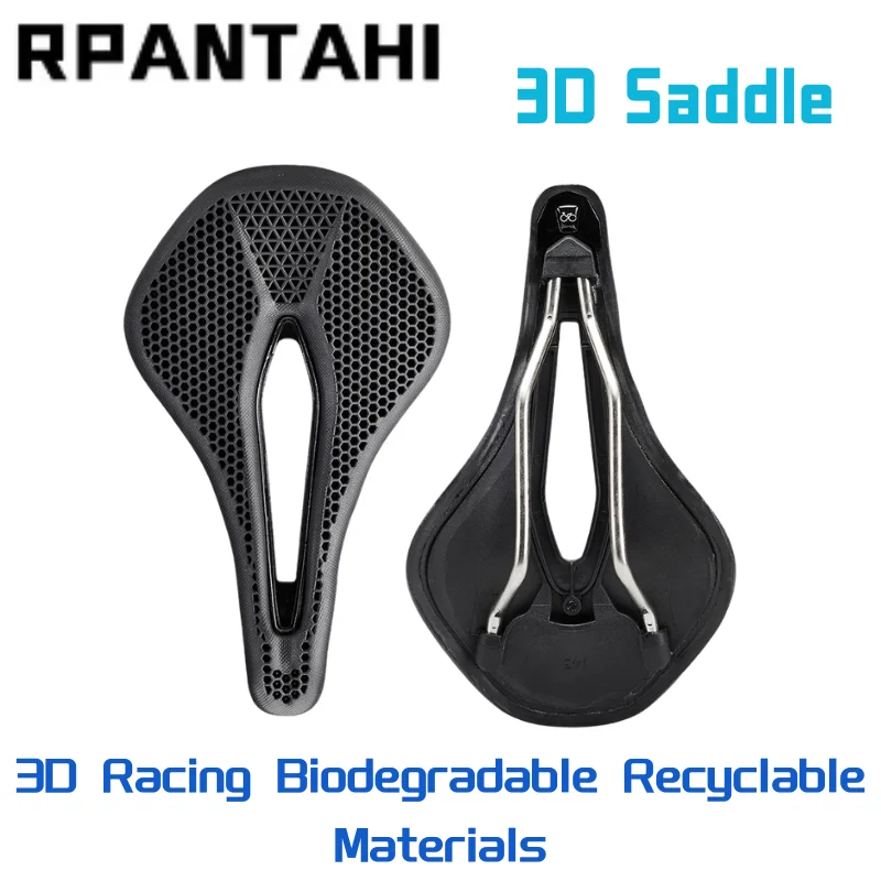 RPANTAHI Carbon Fiber 3D Printed Cycling Saddle Ultralight Hollow Ventilate Comfortable MTB Mountain Road Bike Seat Parts