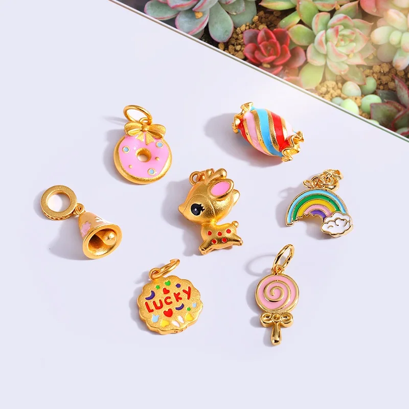 QEENKISS Gold Rainbow Deer Candy Bead Charm For DIY Bracelet Making Accessories For Girl Children Birthday Christmas Gifts AC541