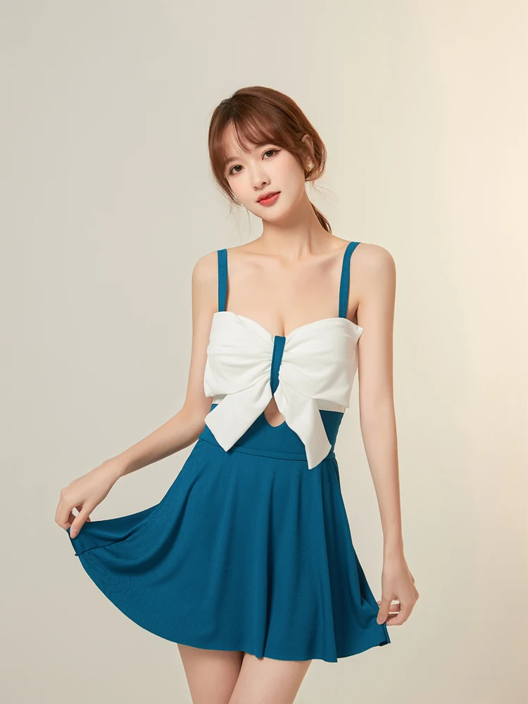 

Conservative Ins Sle One-Piece Swimsuit Women's Hot Spring Swimwear High Waist Slimming Strap Design Casual Swimwear