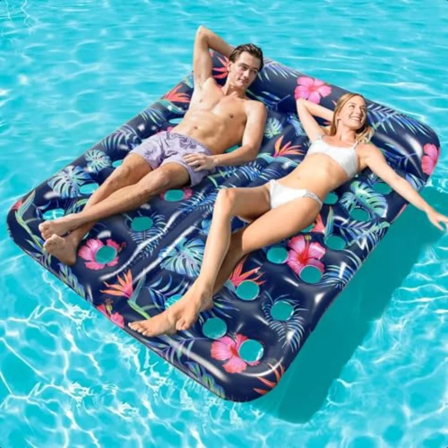 

Iatable Pool Float Lounger 72 x 60 Large Pool Floats Adult Heavy Duty with Headrest Comfort Sun Tanning Pool Raft Floaties for