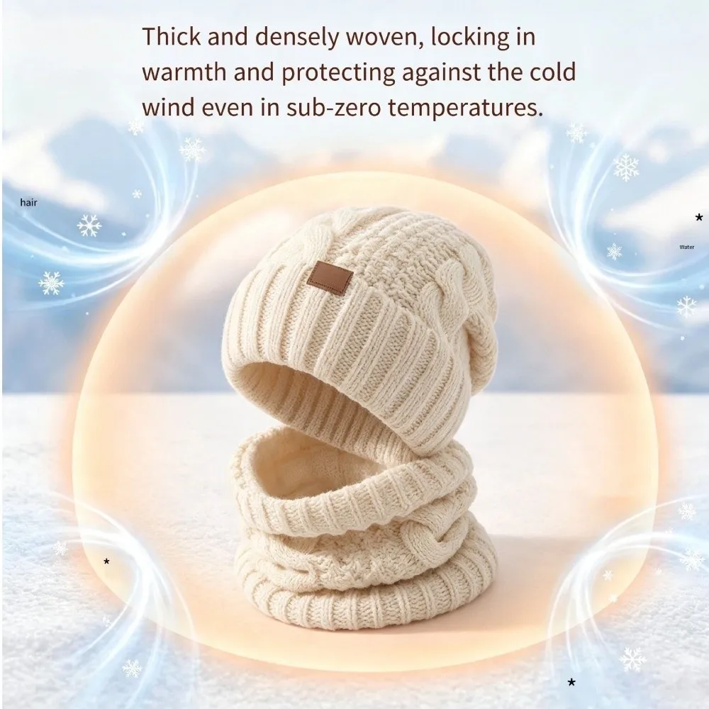 2-Piece Set Knit Hat Scarf Set Cable Knit Double Layer Beanie Hat & Neck Gaiter Thermal Design Thick Warm Thick Warm Beanie Hat