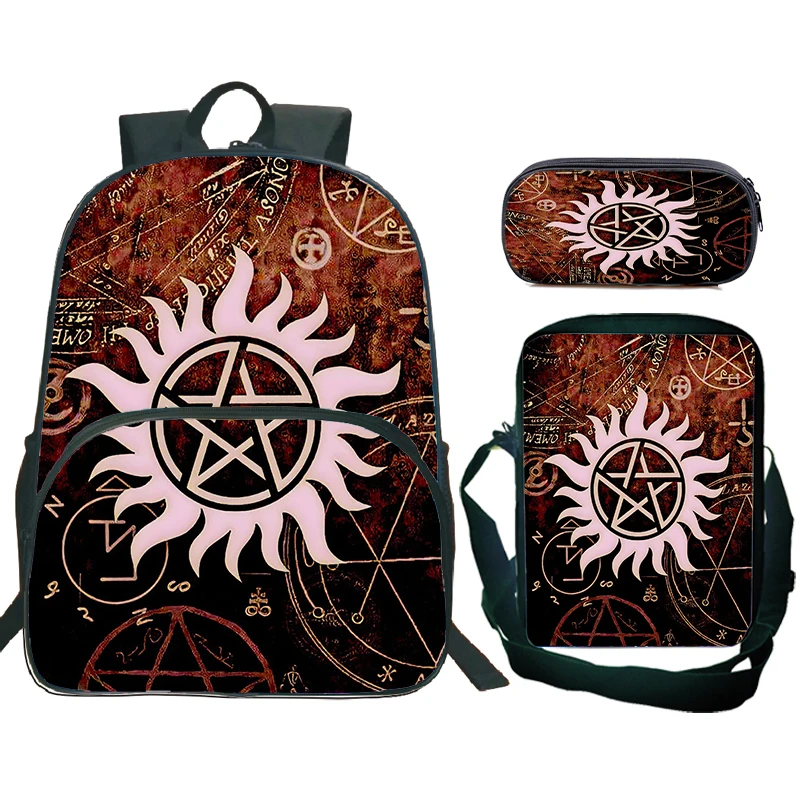 

3Pcs Set Supernatural SPN Children Backpack With Shoulder Bags,Pencil Case Supernatural School Bags For Boys Girls Best Gift
