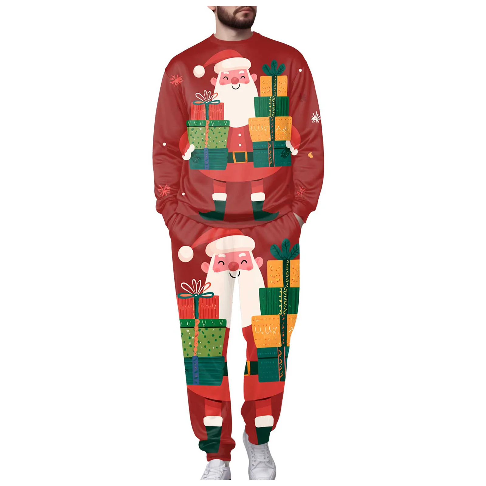 

Dinner Jackets Men's Christmas Print Fleece Lined Crew Neck Sweatshirt And Jogger Pants Two Piece Set With Pockets Men Suit Tie