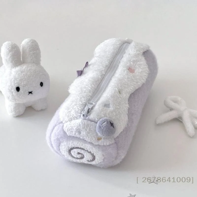 1Pc Swiss Roll Plush Pencil Case, Cute Dessert Design Student Stationery Bag Desktop Storage Pouch Back-to-School Gift〔YY33〕