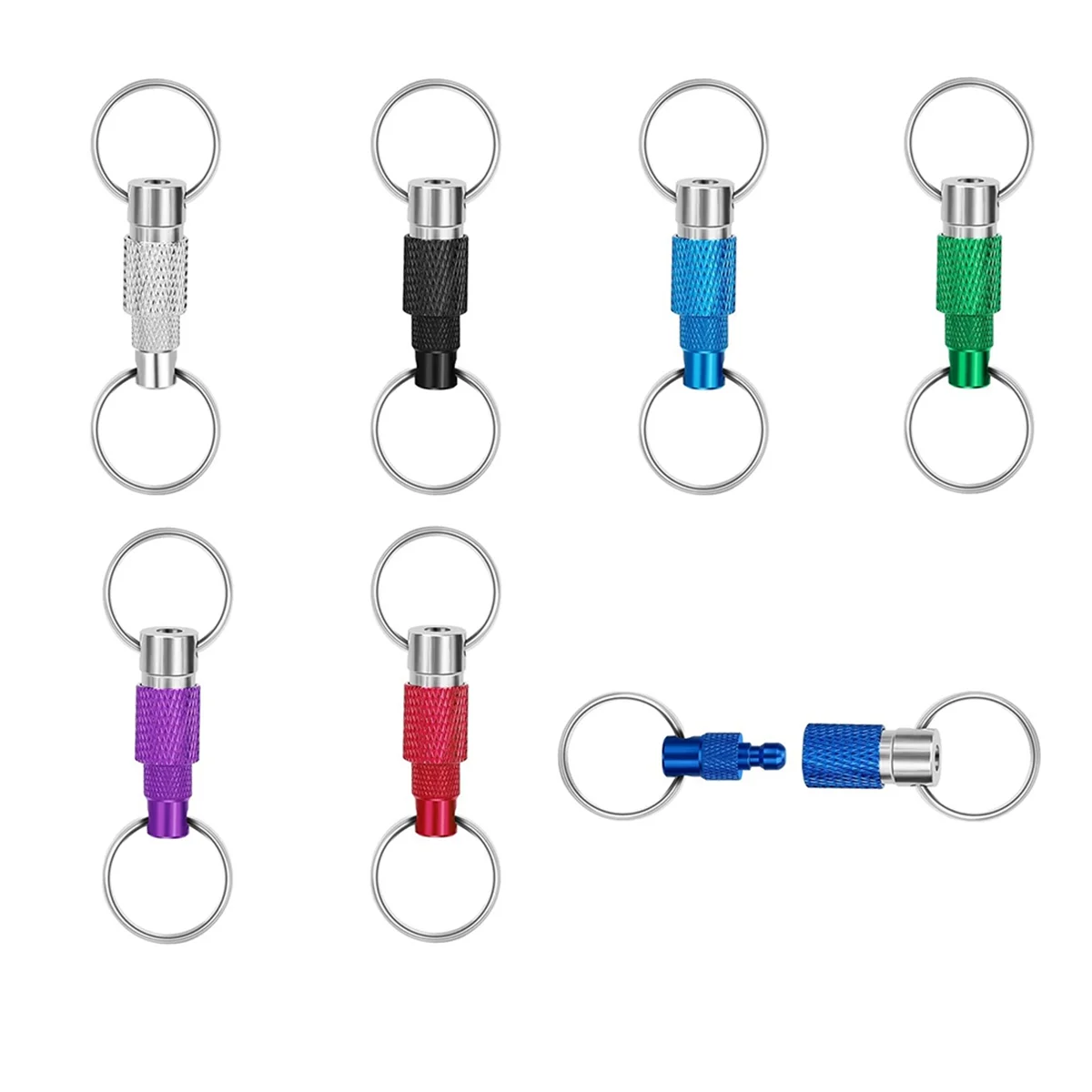 7pcs Quick Release Detachable Keychain, Double Rings Pull Apart Keychain, Spring Split Snap Seperate Keychain