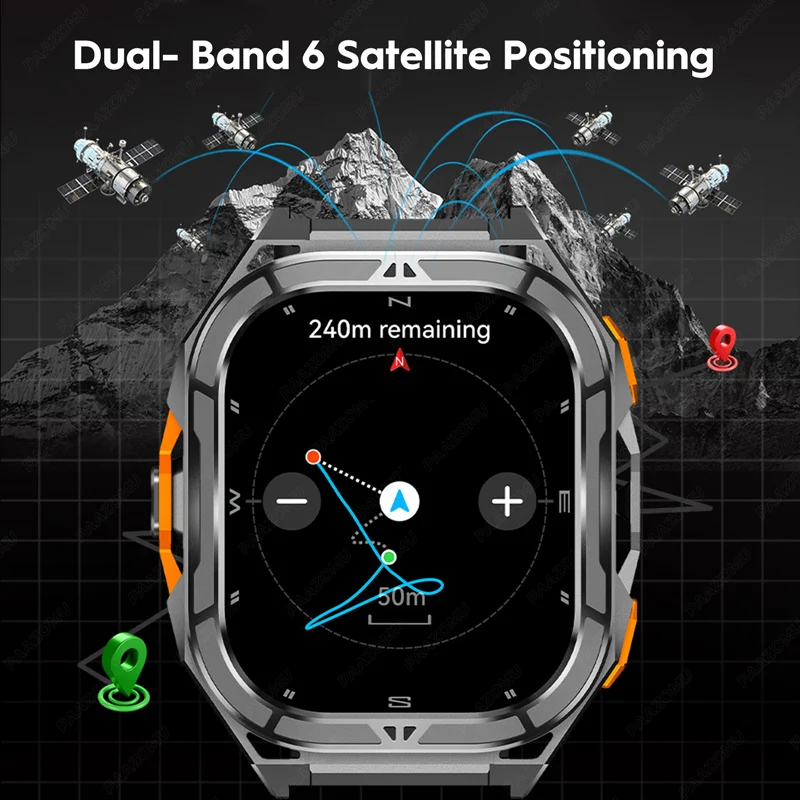 2025 Nuovo GPS Astuto Della Vigilanza Degli Uomini 1.96 pollici HD AMOLED Schermo Bussola Chiamata Bluetooth 5ATM Impermeabile Sport Astuto Della Vigilanza per Android iOS