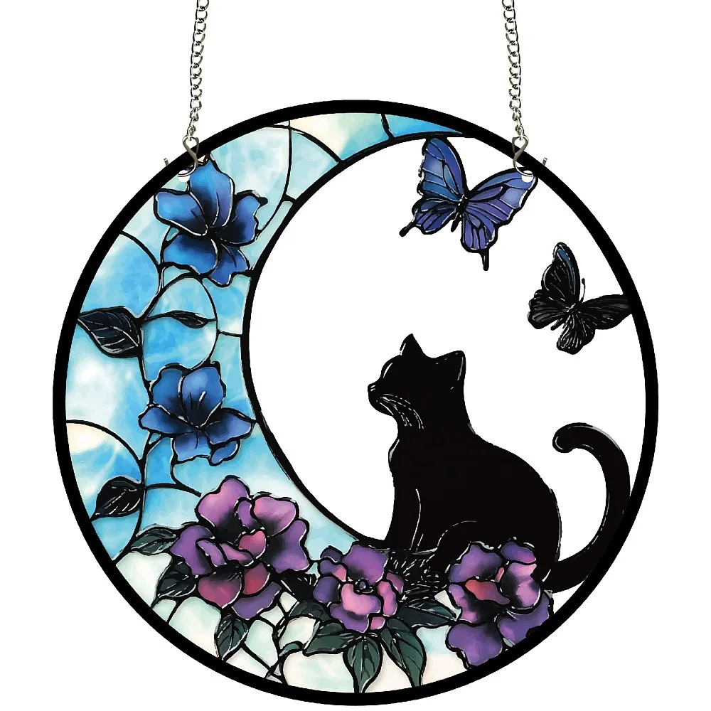 

Stained Acrylic Hanging Ornaments Window Decorations with Metal Chains Cat Shape 250x2mm
