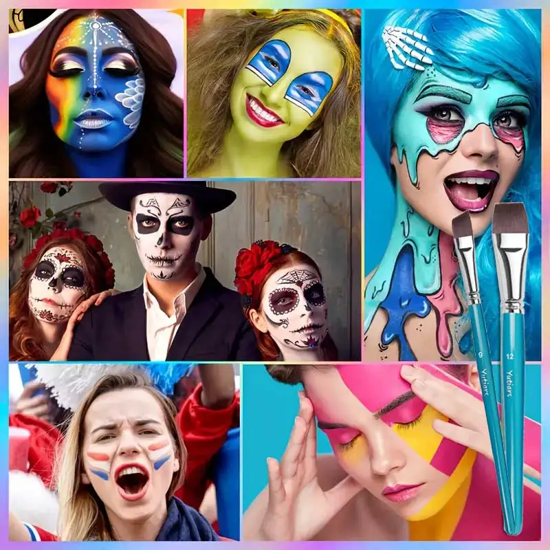 12-teiliges professionelles Gesichtsmalerei-Pinselset mit Nylonborsten für Bühnen-Make-up und Körperkunst mit Blütenblatt-Kuppelspitzen für Prägung und Linienzeichnung – Detail 6