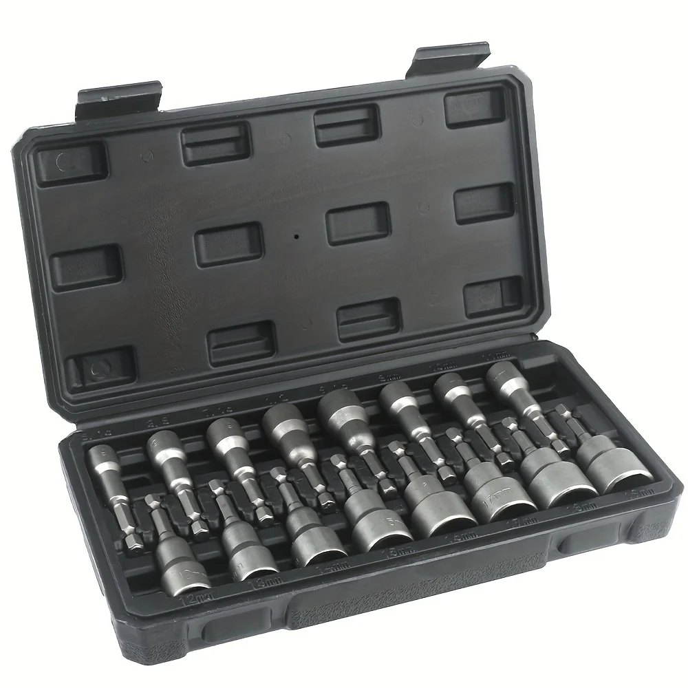 16 Piece Magnetic Nut Driver Set - Premium Impact Power Hex Nut Driver Drill Bit Master Kit, SAE & Metric