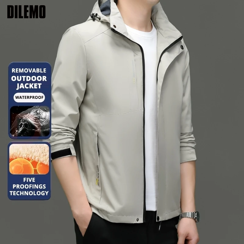 

High End Detachable Cap Softshell Fashion Waterproof Breathable Autumn Business Casual Men Jacket Hooded Windbreaker Coats