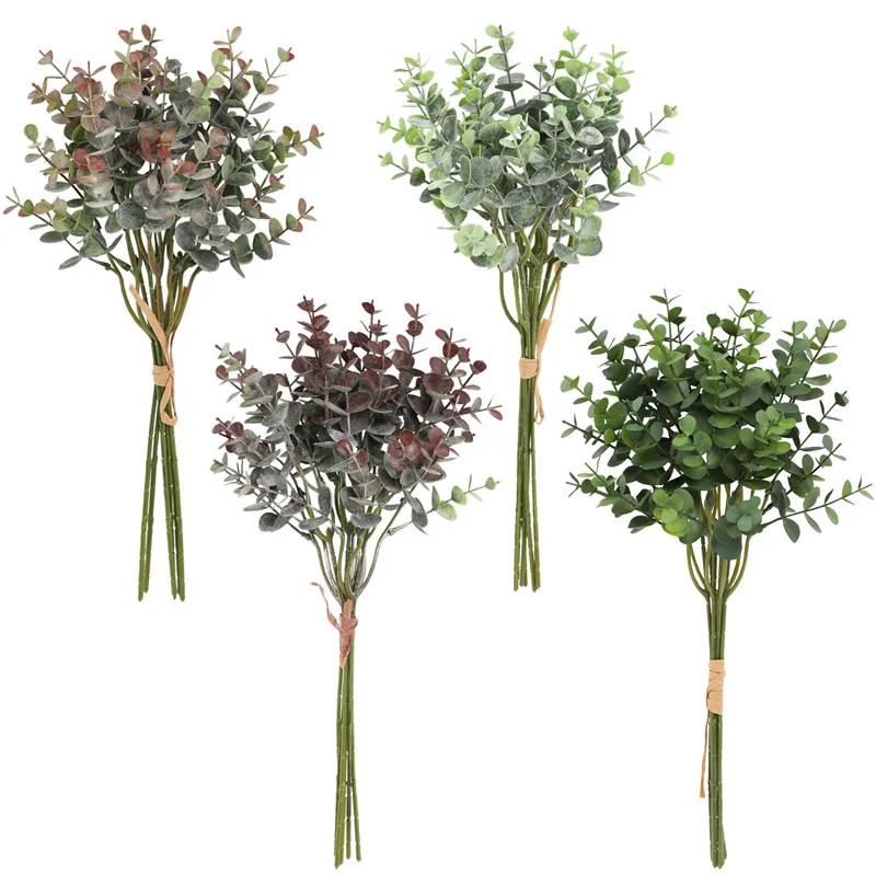 Ramo de plantas artificiales de hojas de eucalipto, 6 ramas, 36 cabezas, decoración para sala de estar, jarrones de boda para novia, decoración de ramo de flores