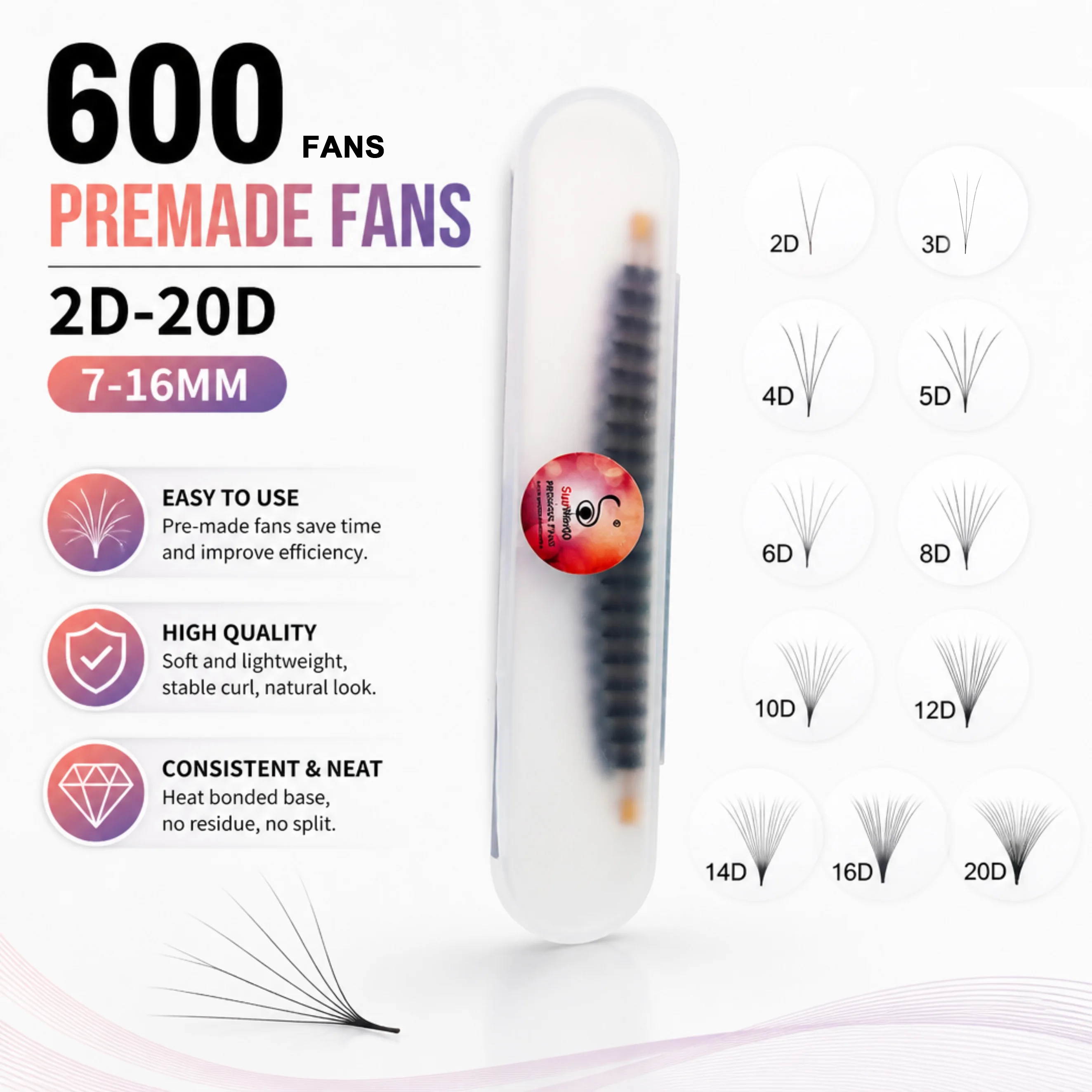 Supmacio Speed vorgefertigte Volumenfächer, 3D-20D, 0,07 mm, spitze Basis, lose Promade-Fächerwimpern, 600 Fächer