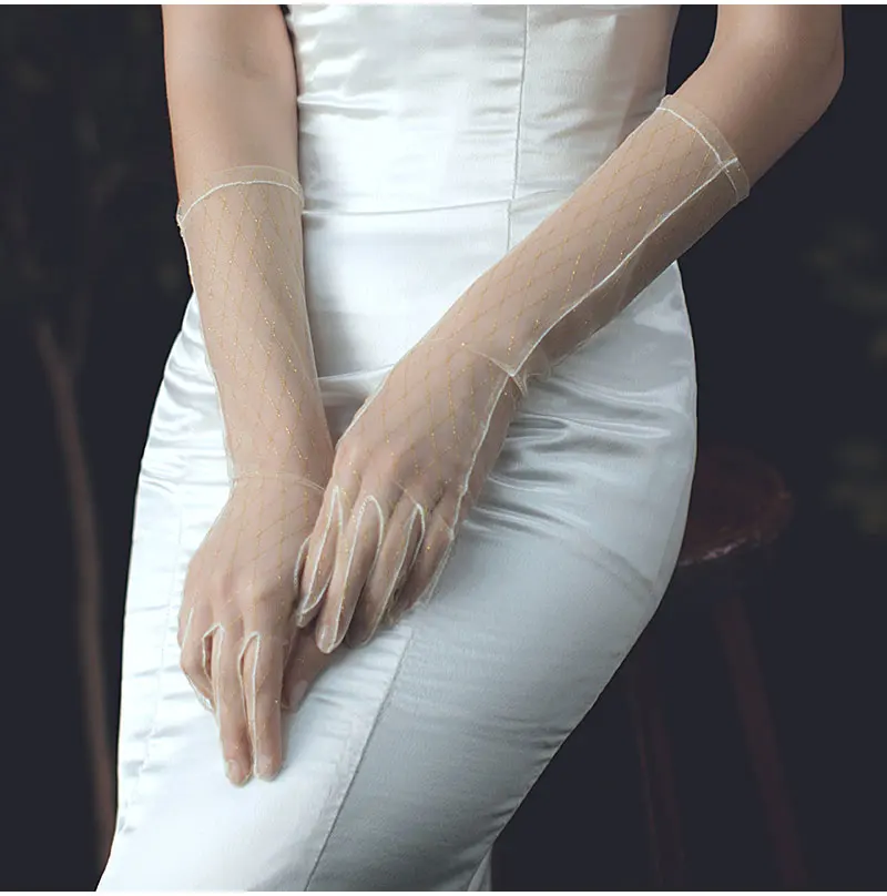 Women's Wedding Bridal Mesh Tulle Gloves for Halloween Party Opera Bridesmaid Gloves Elbow Sheer Gloves Long akcesoria ślubne