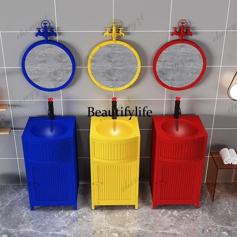 Industrial Style Colorful Vintage Washbasin Creative Bathroom Washbasin for Home Bathroom Homestay Column-Type Washbasin
